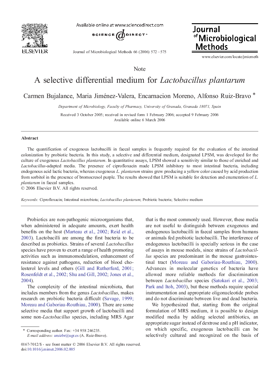 A selective differential medium for Lactobacillus plantarum
