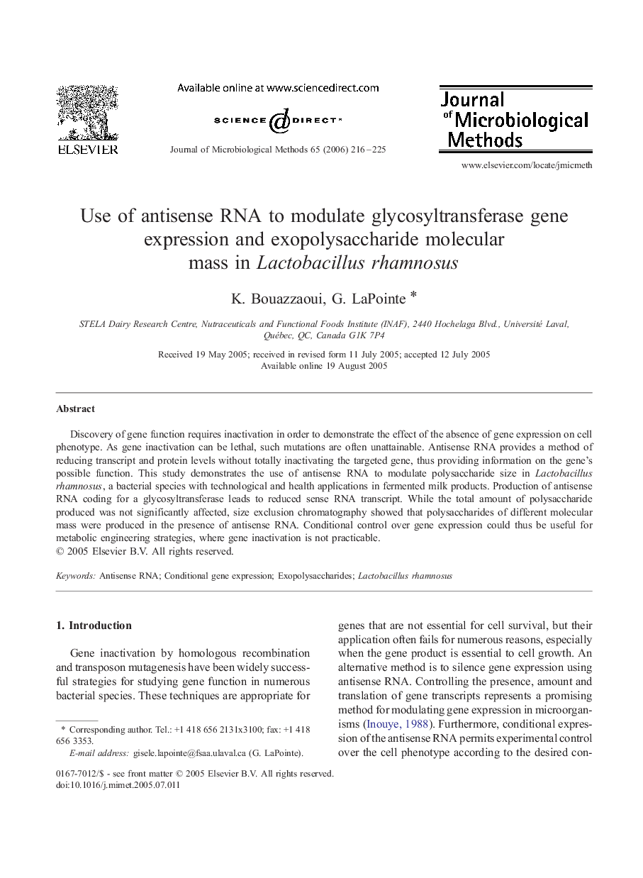 Use of antisense RNA to modulate glycosyltransferase gene expression and exopolysaccharide molecular mass in Lactobacillus rhamnosus