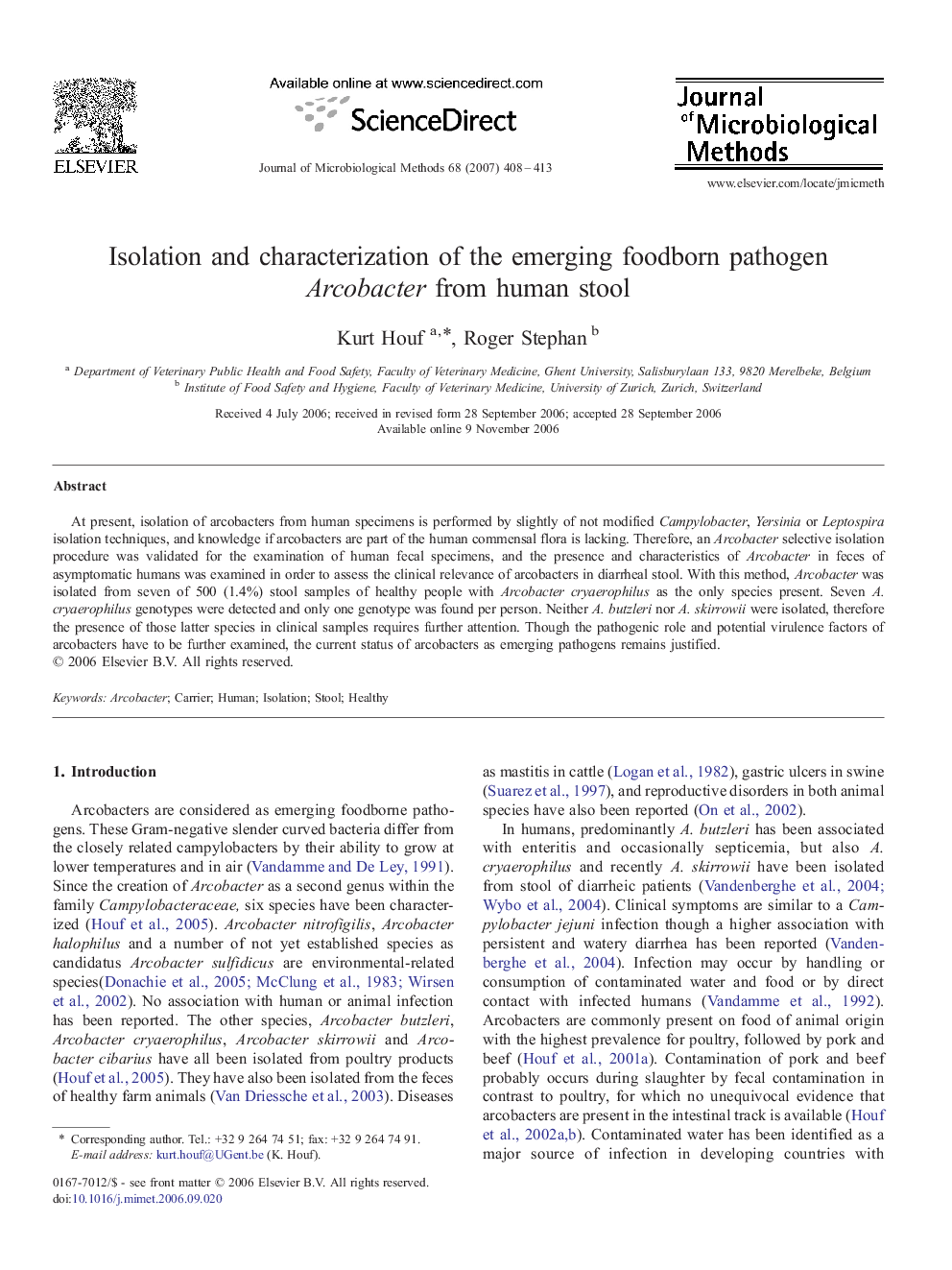 عکس صفحه اول مقاله: Isolation and characterization of the emerging foodborn pathogen Arcobacter from human stool Isolation and characterization of the emerging foodborn pathogen Arcobacter from human stool