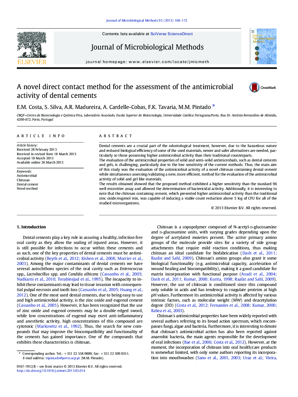 A novel direct contact method for the assessment of the antimicrobial activity of dental cements