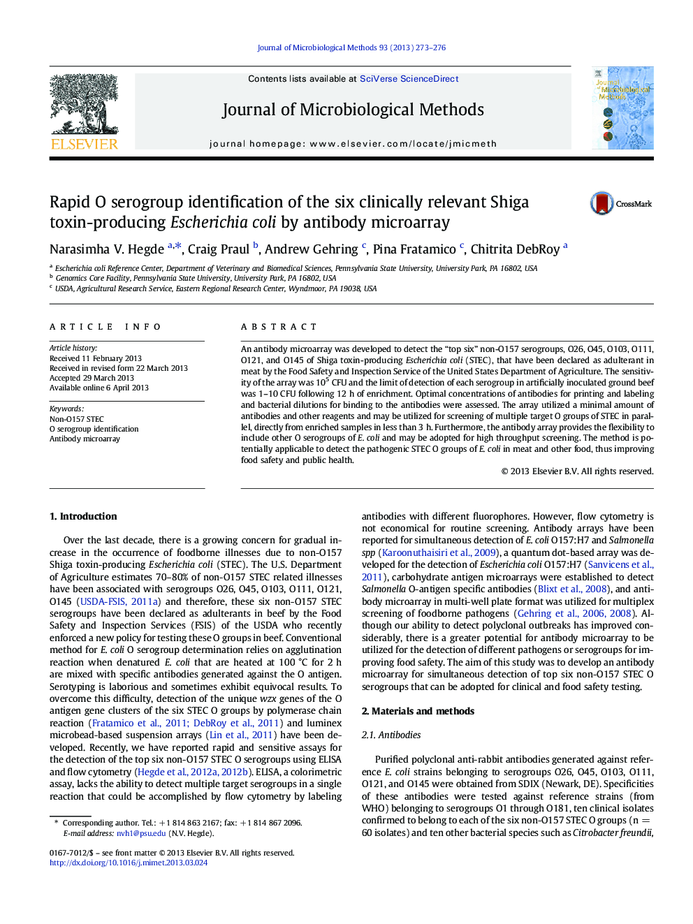 Rapid O serogroup identification of the six clinically relevant Shiga toxin-producing Escherichia coli by antibody microarray