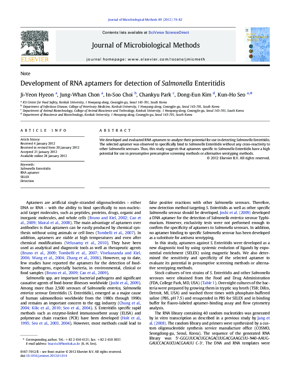 Development of RNA aptamers for detection of Salmonella Enteritidis