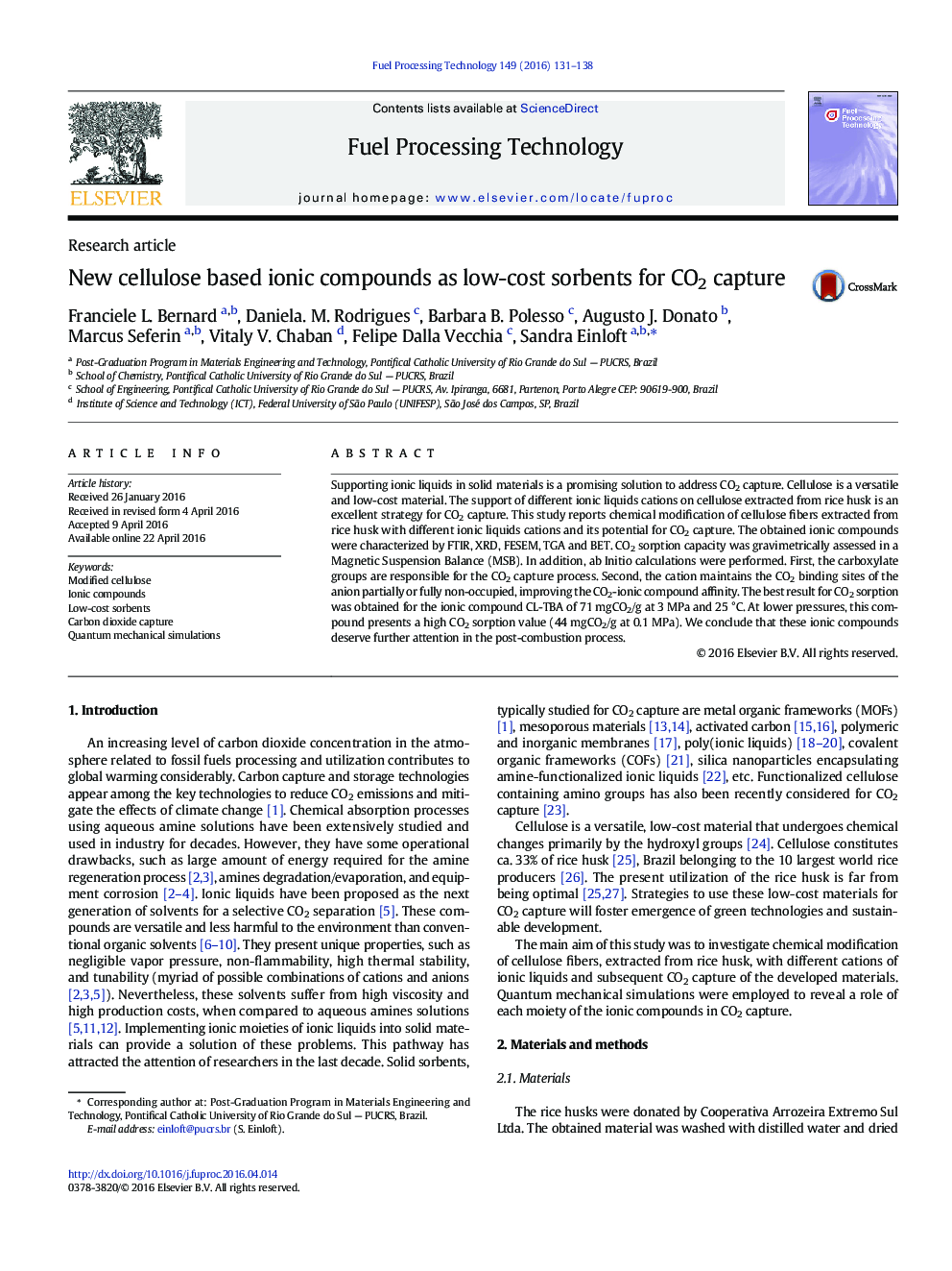 New cellulose based ionic compounds as low-cost sorbents for CO2 capture