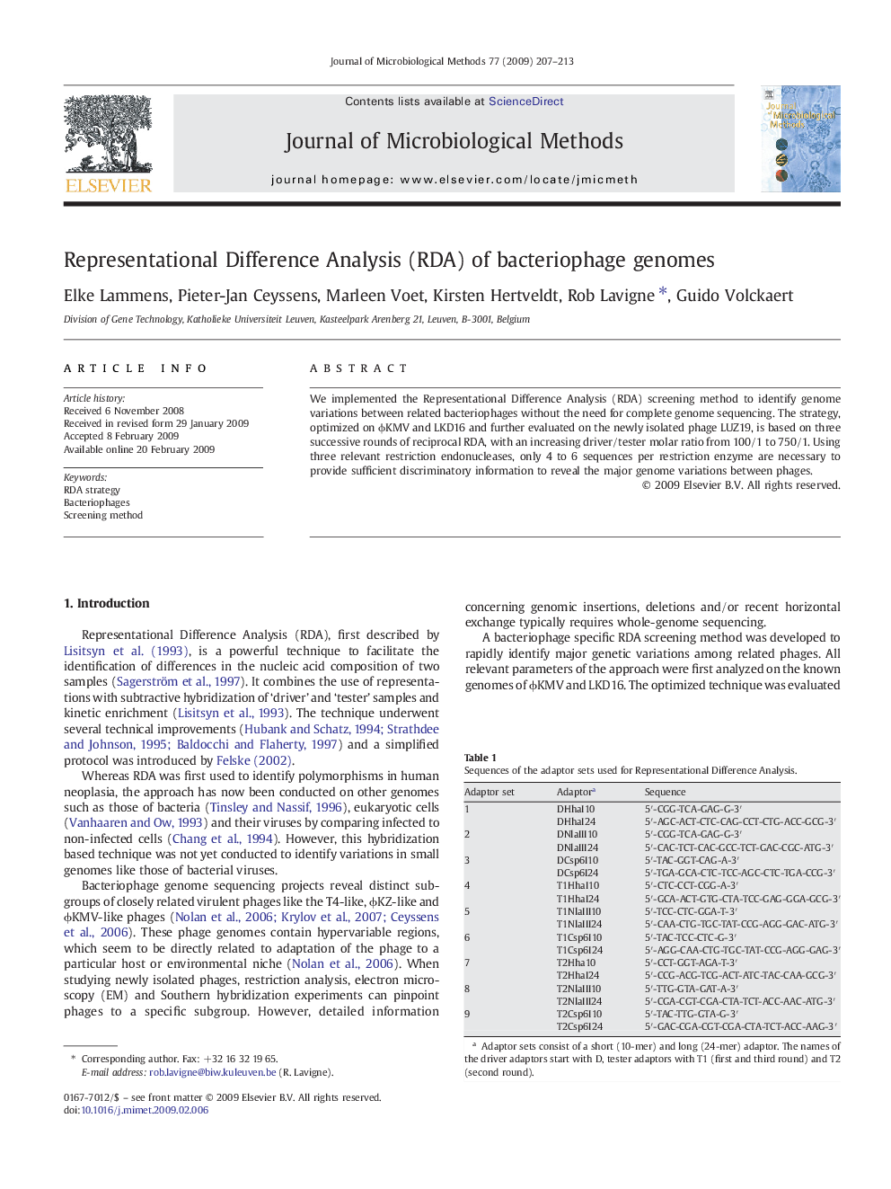 Representational Difference Analysis (RDA) of bacteriophage genomes