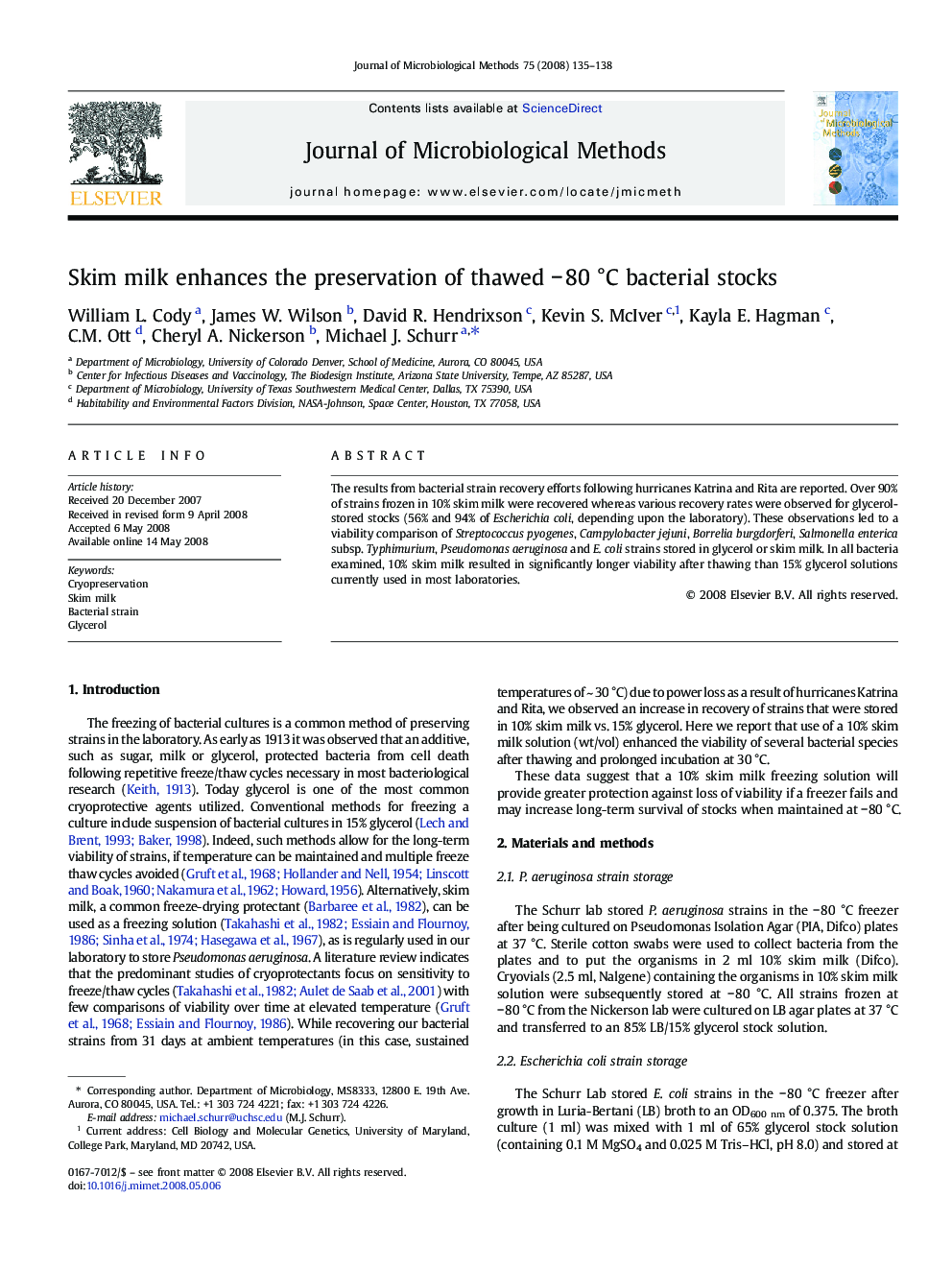 Skim milk enhances the preservation of thawed − 80 °C bacterial stocks