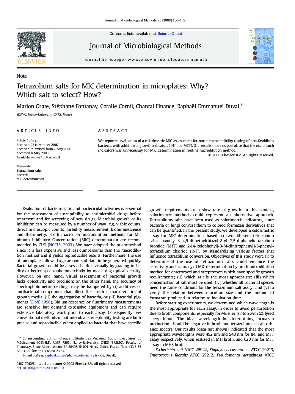 Tetrazolium salts for MIC determination in microplates: Why? Which salt to select? How?