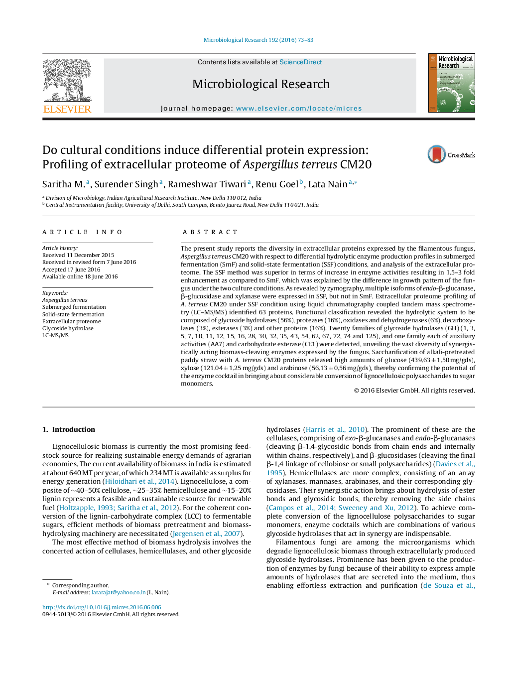 Do cultural conditions induce differential protein expression: Profiling of extracellular proteome of Aspergillus terreus CM20