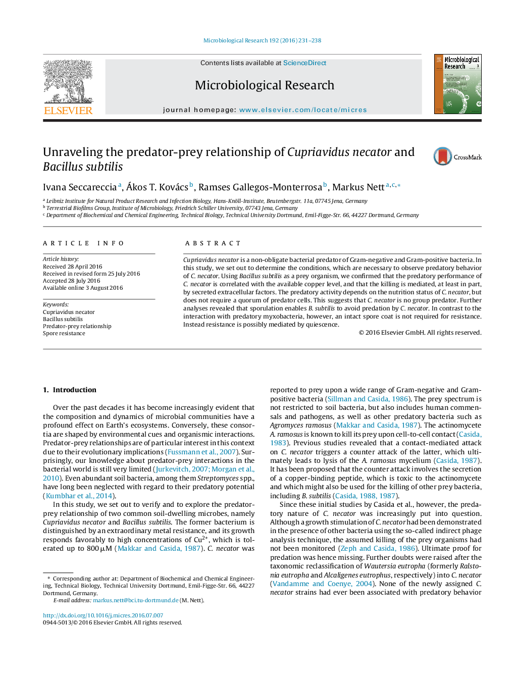 Unraveling the predator-prey relationship of Cupriavidus necator and Bacillus subtilis