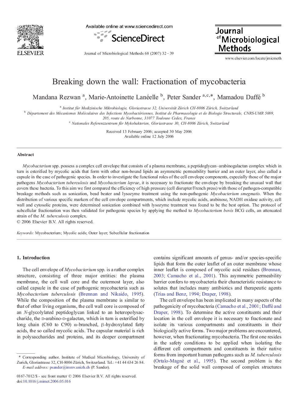 Breaking down the wall: Fractionation of mycobacteria