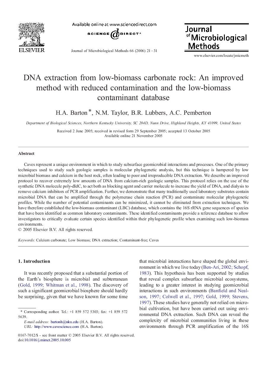 DNA extraction from low-biomass carbonate rock: An improved method with reduced contamination and the low-biomass contaminant database