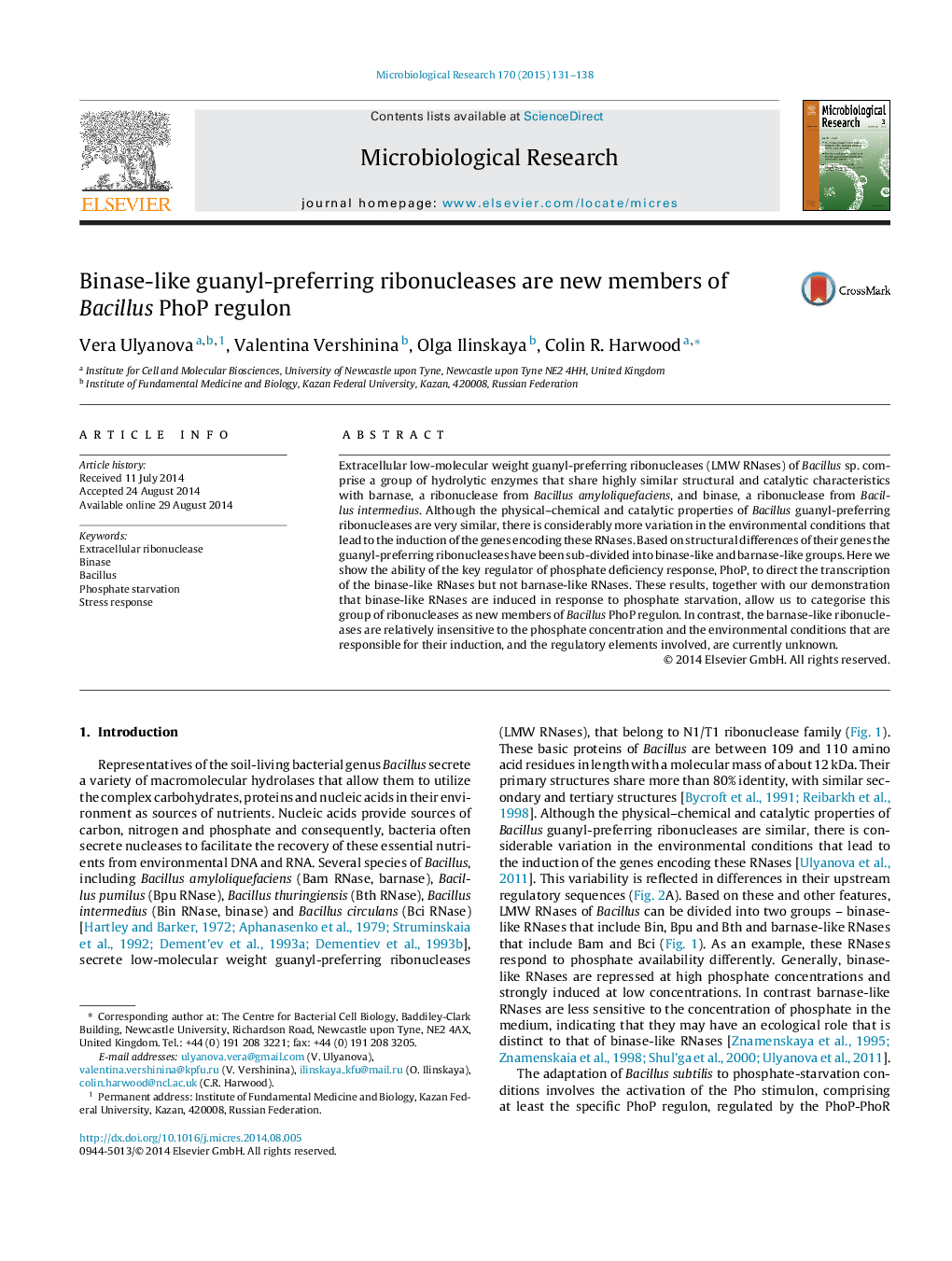 Binase-like guanyl-preferring ribonucleases are new members of Bacillus PhoP regulon