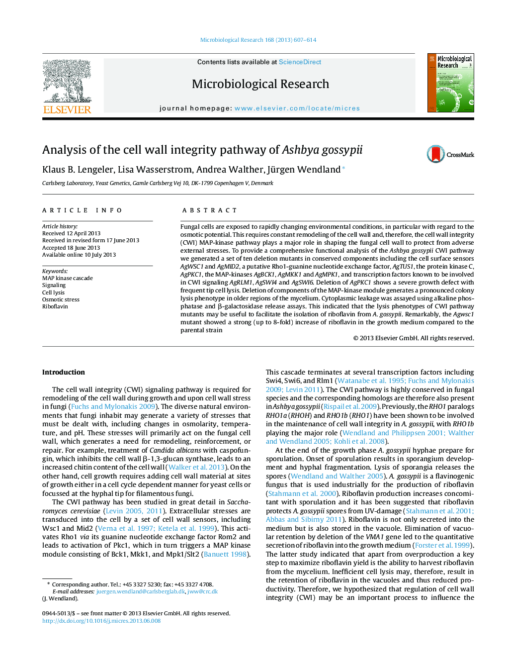 Analysis of the cell wall integrity pathway of Ashbya gossypii