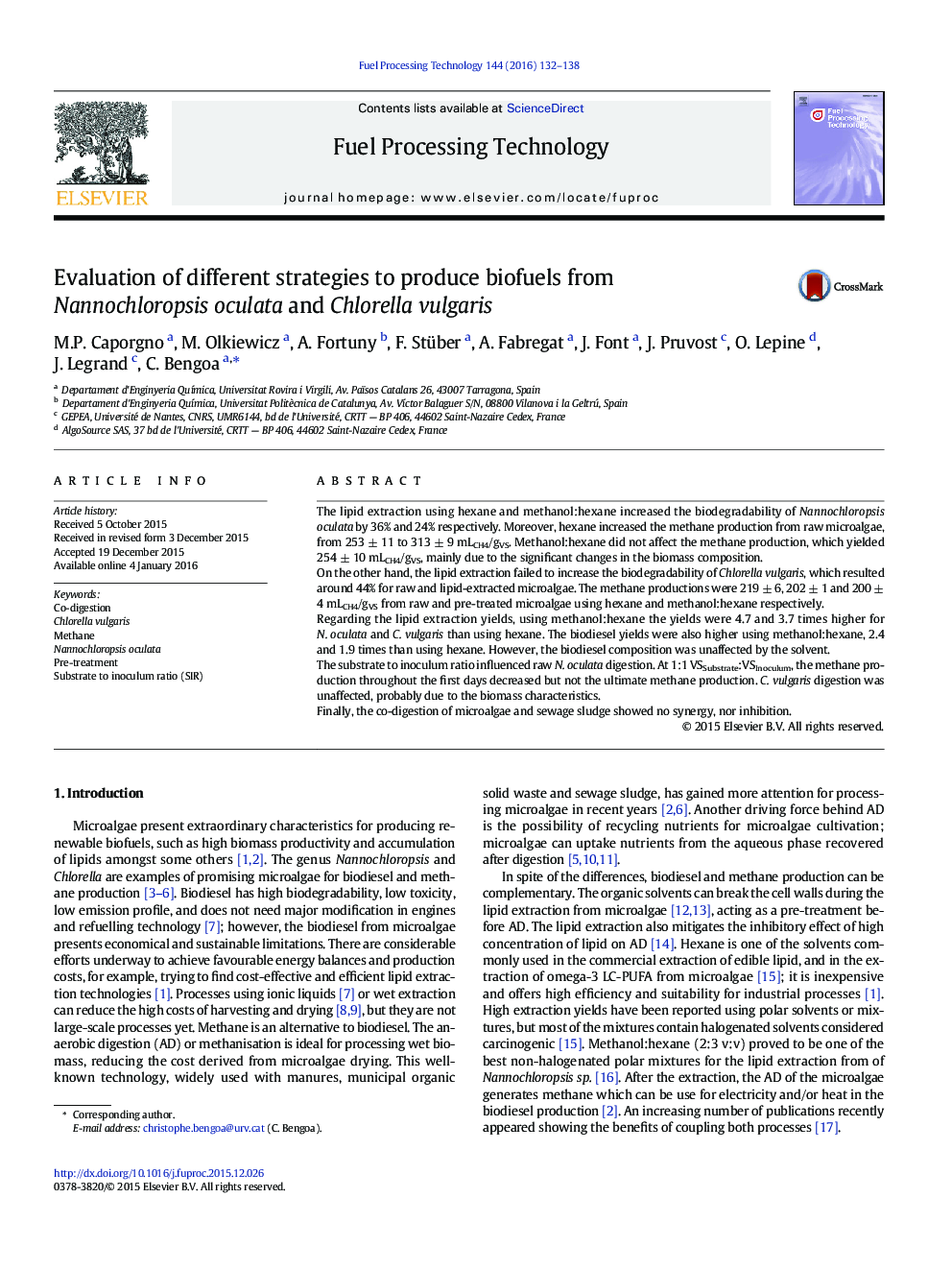 Evaluation of different strategies to produce biofuels from Nannochloropsis oculata and Chlorella vulgaris