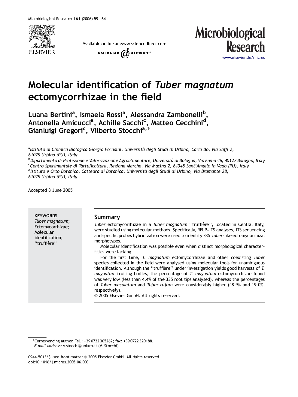 Molecular identification of Tuber magnatum ectomycorrhizae in the field