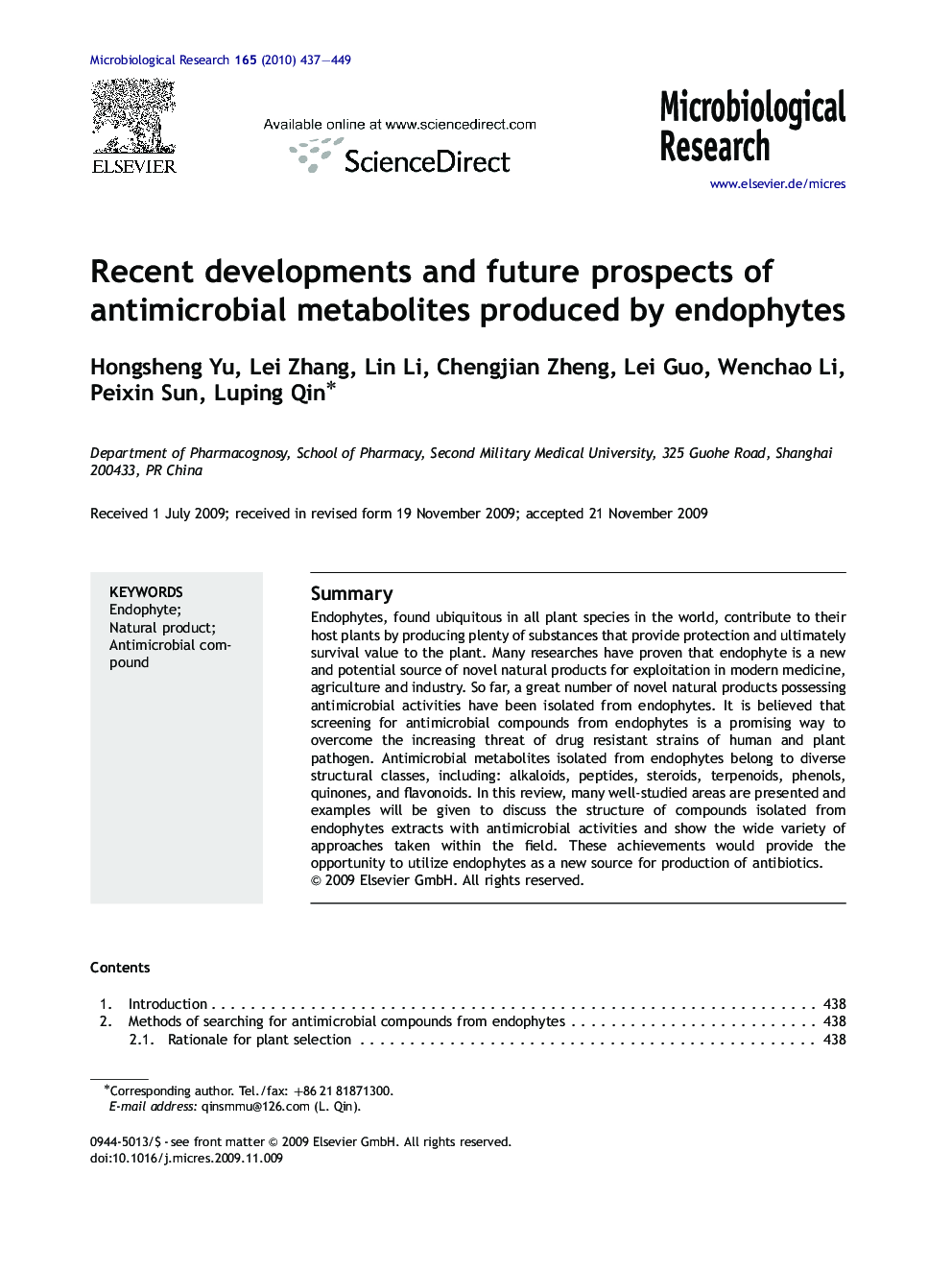 Recent developments and future prospects of antimicrobial metabolites produced by endophytes