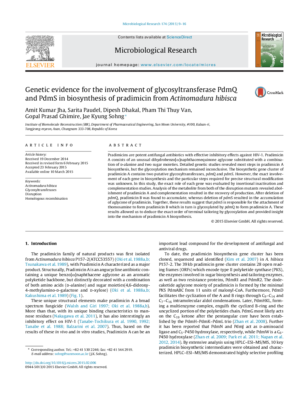 Genetic evidence for the involvement of glycosyltransferase PdmQ and PdmS in biosynthesis of pradimicin from Actinomadura hibisca