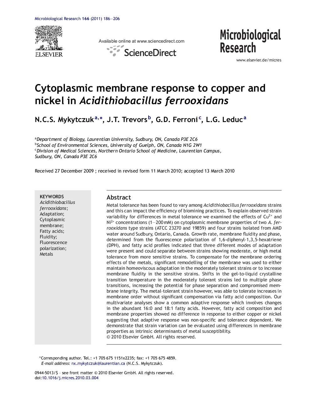 Cytoplasmic membrane response to copper and nickel in Acidithiobacillus ferrooxidans