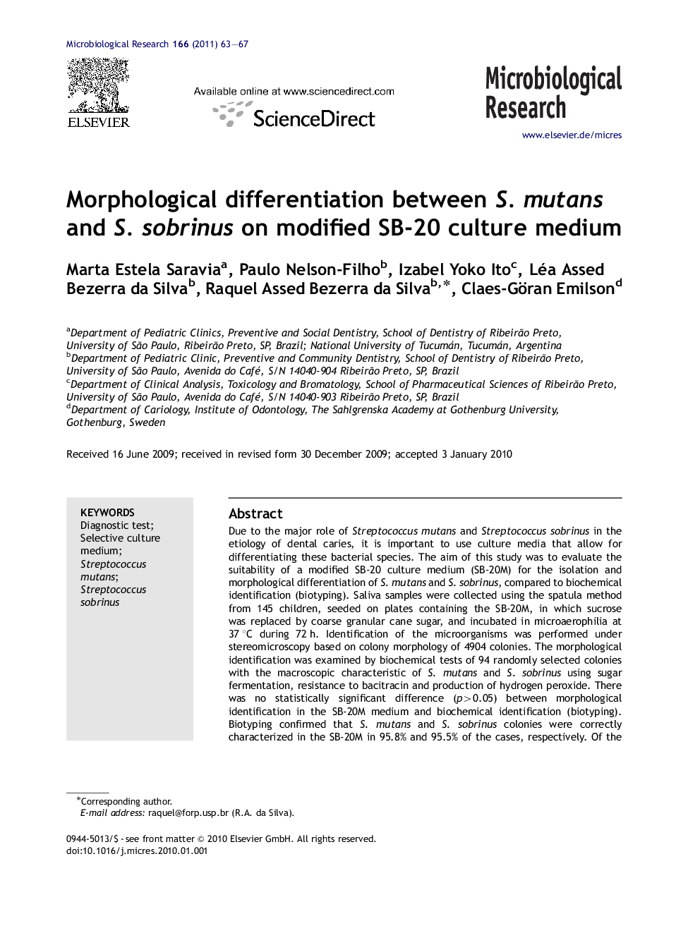 Morphological differentiation between S. mutans and S. sobrinus on modified SB-20 culture medium