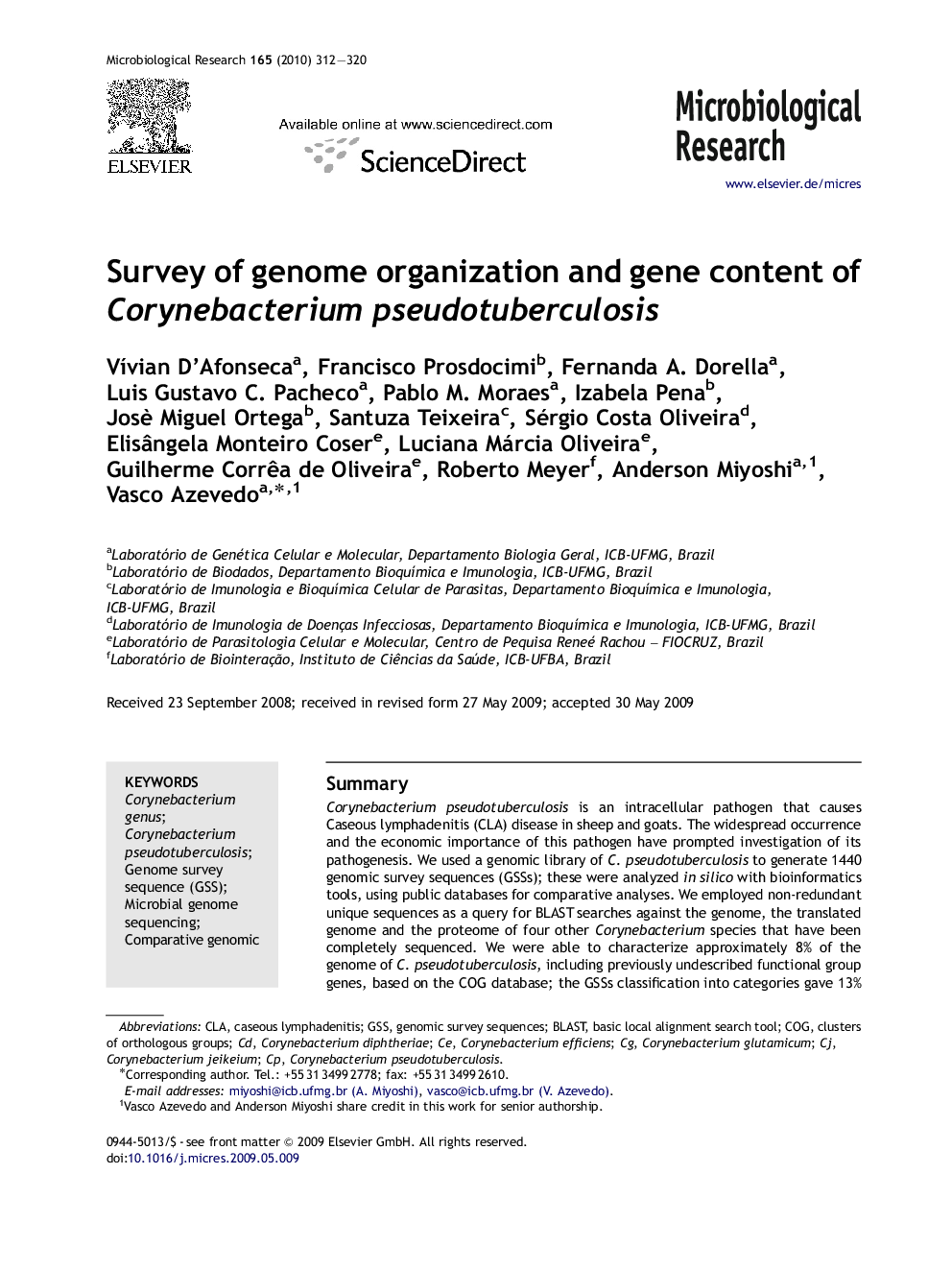 Survey of genome organization and gene content of Corynebacterium pseudotuberculosis