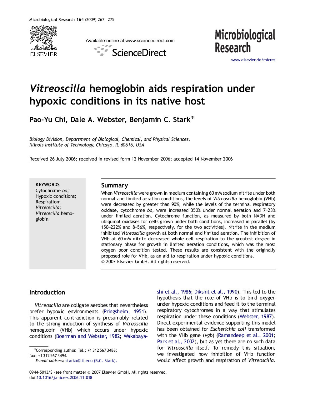 Vitreoscilla hemoglobin aids respiration under hypoxic conditions in its native host