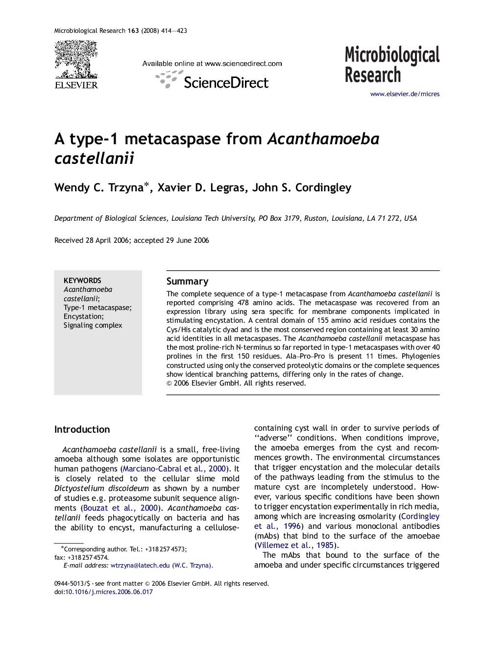 A type-1 metacaspase from Acanthamoeba castellanii