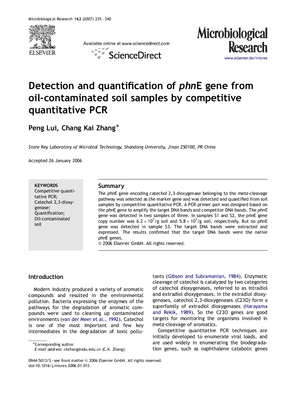 Detection and quantification of phnE gene from oil-contaminated soil samples by competitive quantitative PCR