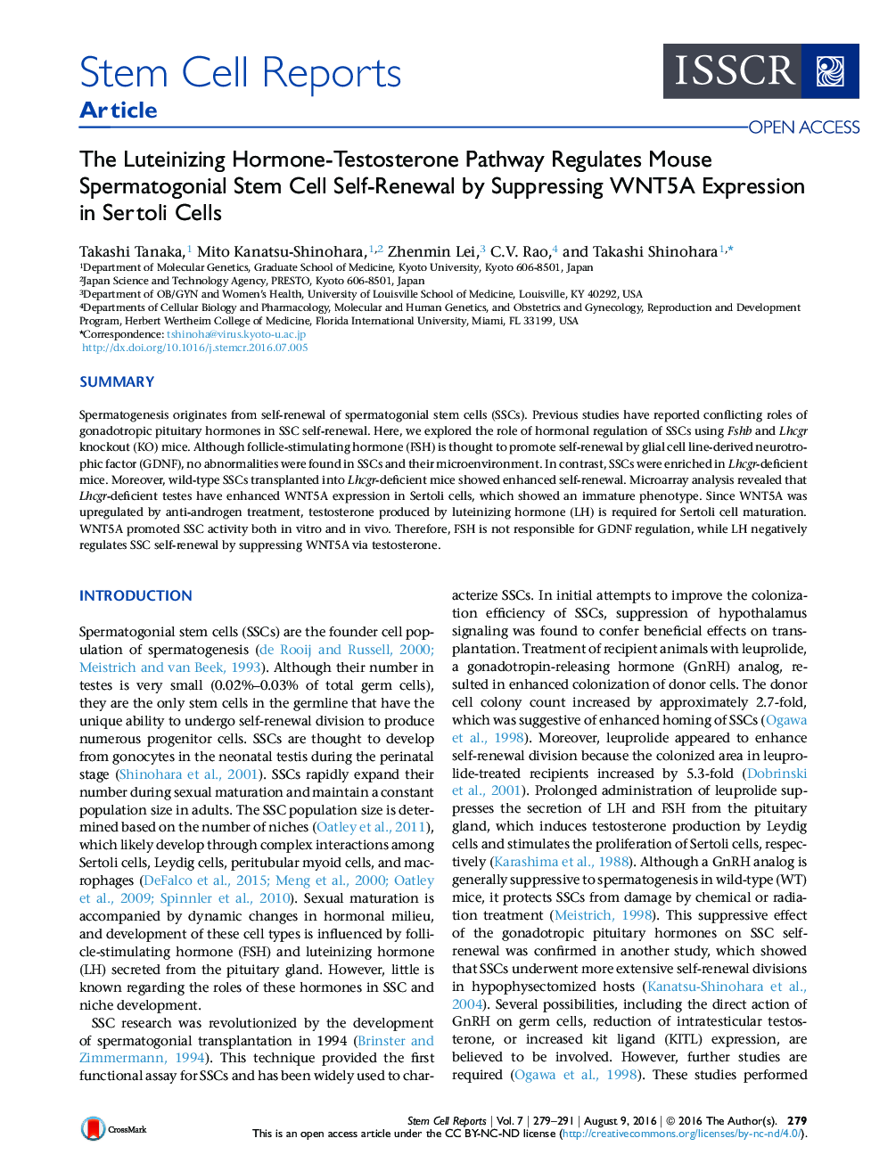 The Luteinizing Hormone-Testosterone Pathway Regulates Mouse Spermatogonial Stem Cell Self-Renewal by Suppressing WNT5A Expression in Sertoli Cells
