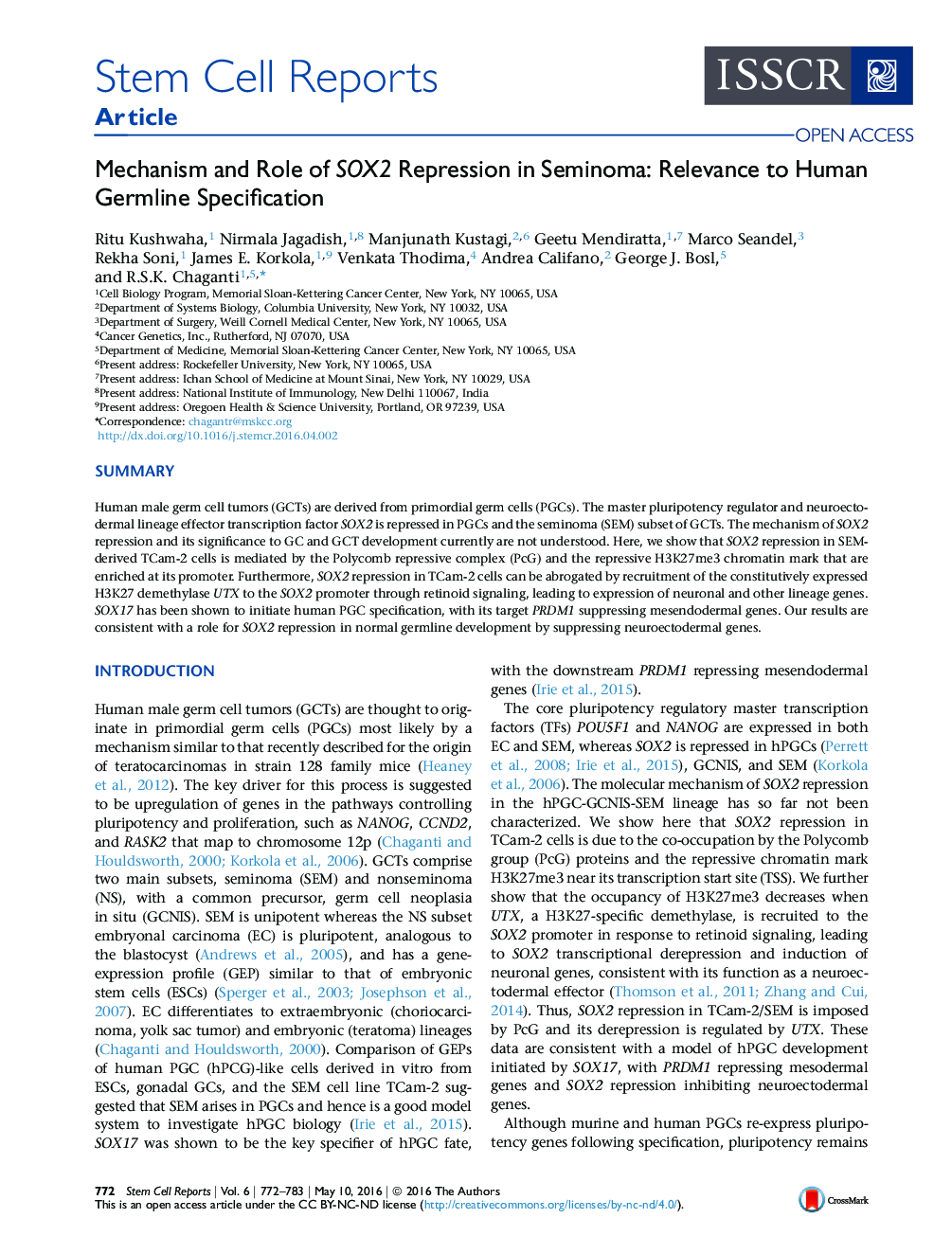Mechanism and Role of SOX2 Repression in Seminoma: Relevance to Human Germline Specification