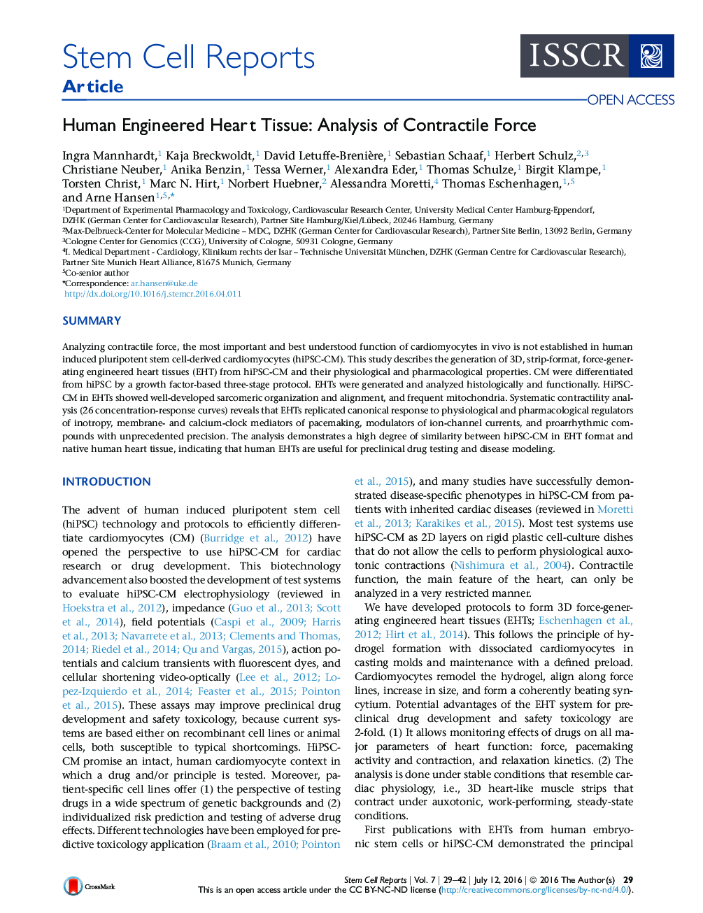 Human Engineered Heart Tissue: Analysis of Contractile Force