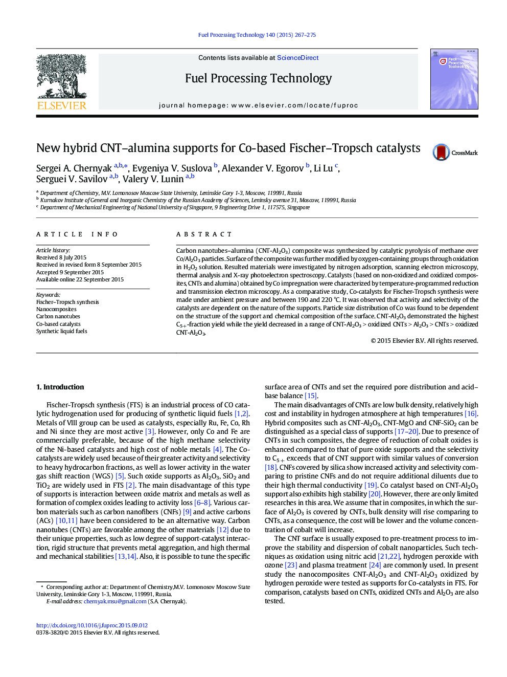 New hybrid CNT–alumina supports for Co-based Fischer–Tropsch catalysts