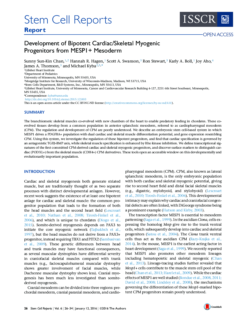 Development of Bipotent Cardiac/Skeletal Myogenic Progenitors from MESP1+ Mesoderm 