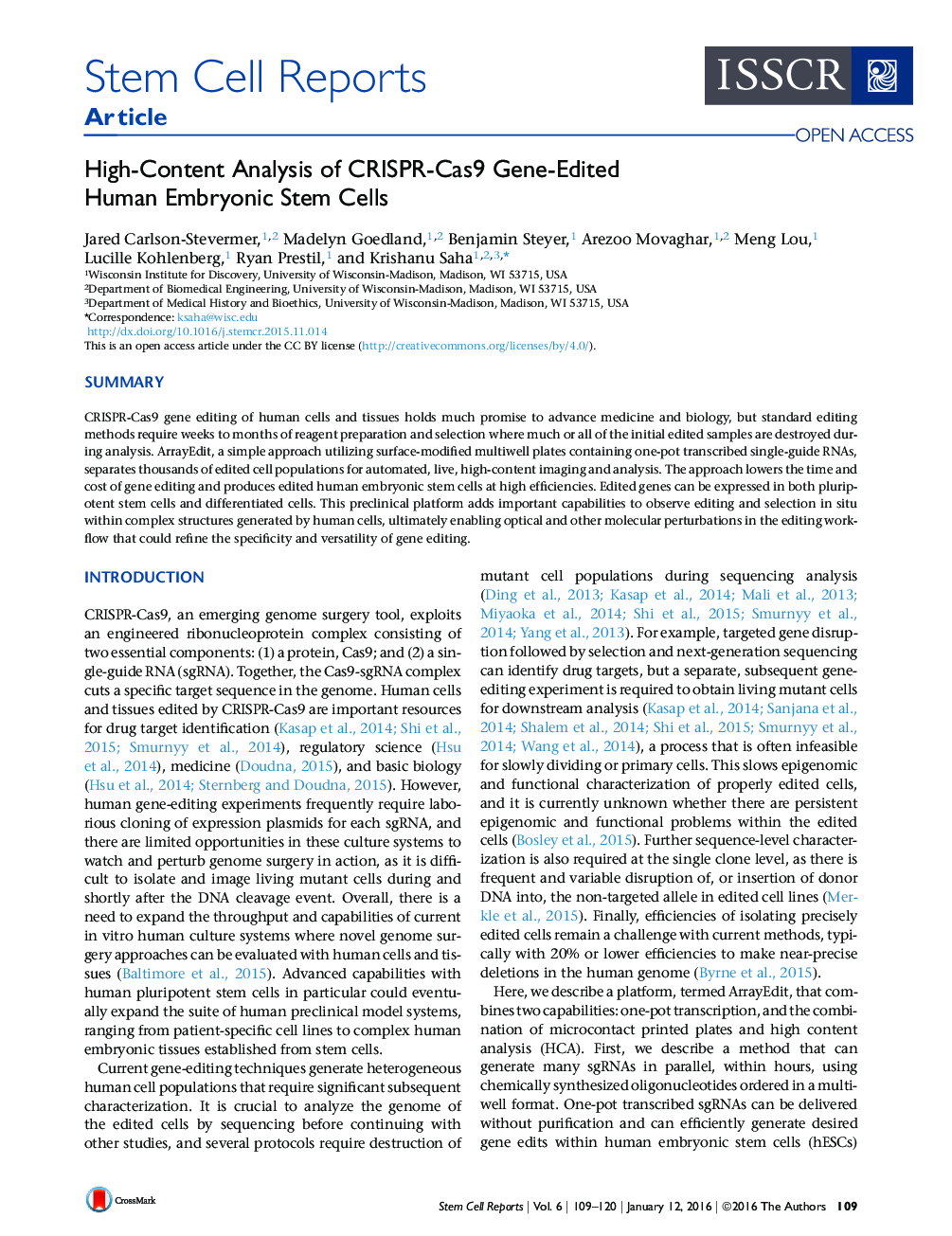 High-Content Analysis of CRISPR-Cas9 Gene-Edited Human Embryonic Stem Cells 