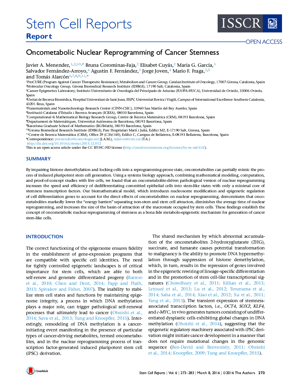 Oncometabolic Nuclear Reprogramming of Cancer Stemness 