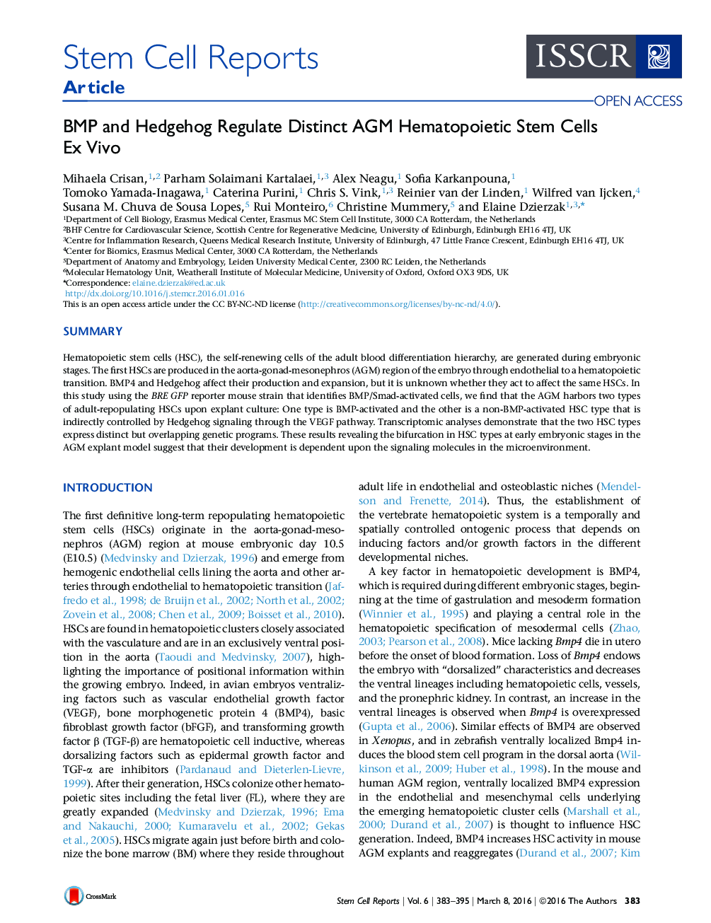BMP and Hedgehog Regulate Distinct AGM Hematopoietic Stem Cells Ex Vivo 