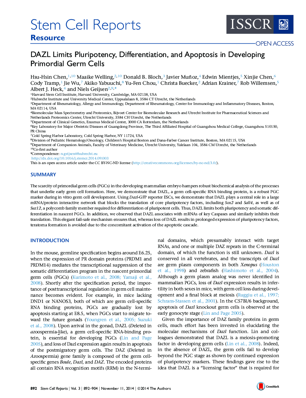 DAZL Limits Pluripotency, Differentiation, and Apoptosis in Developing Primordial Germ Cells 