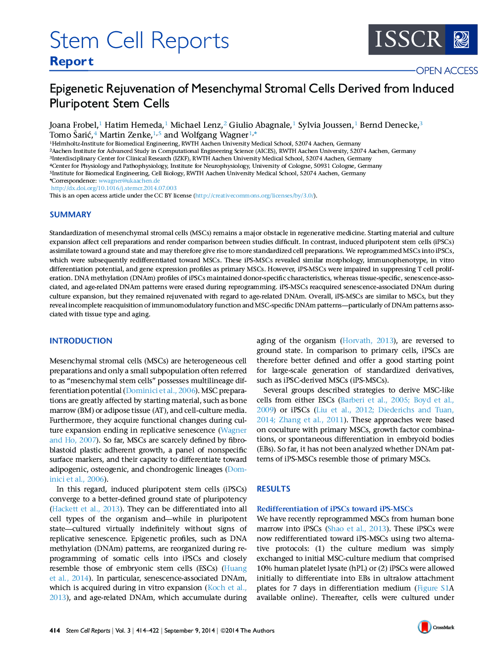 Epigenetic Rejuvenation of Mesenchymal Stromal Cells Derived from Induced Pluripotent Stem Cells 