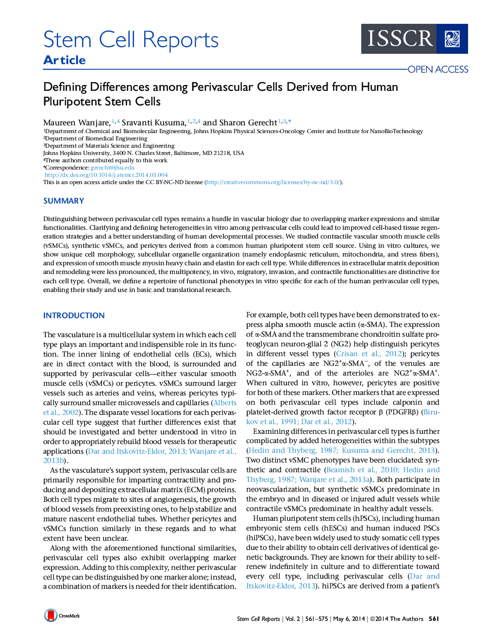 Defining Differences among Perivascular Cells Derived from Human Pluripotent Stem Cells 