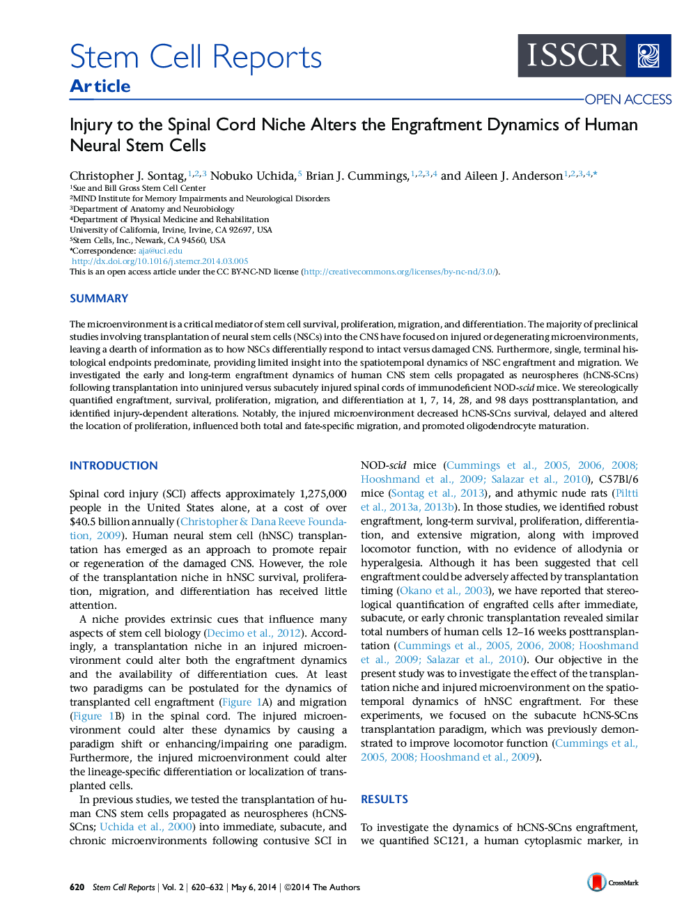 Injury to the Spinal Cord Niche Alters the Engraftment Dynamics of Human Neural Stem Cells 