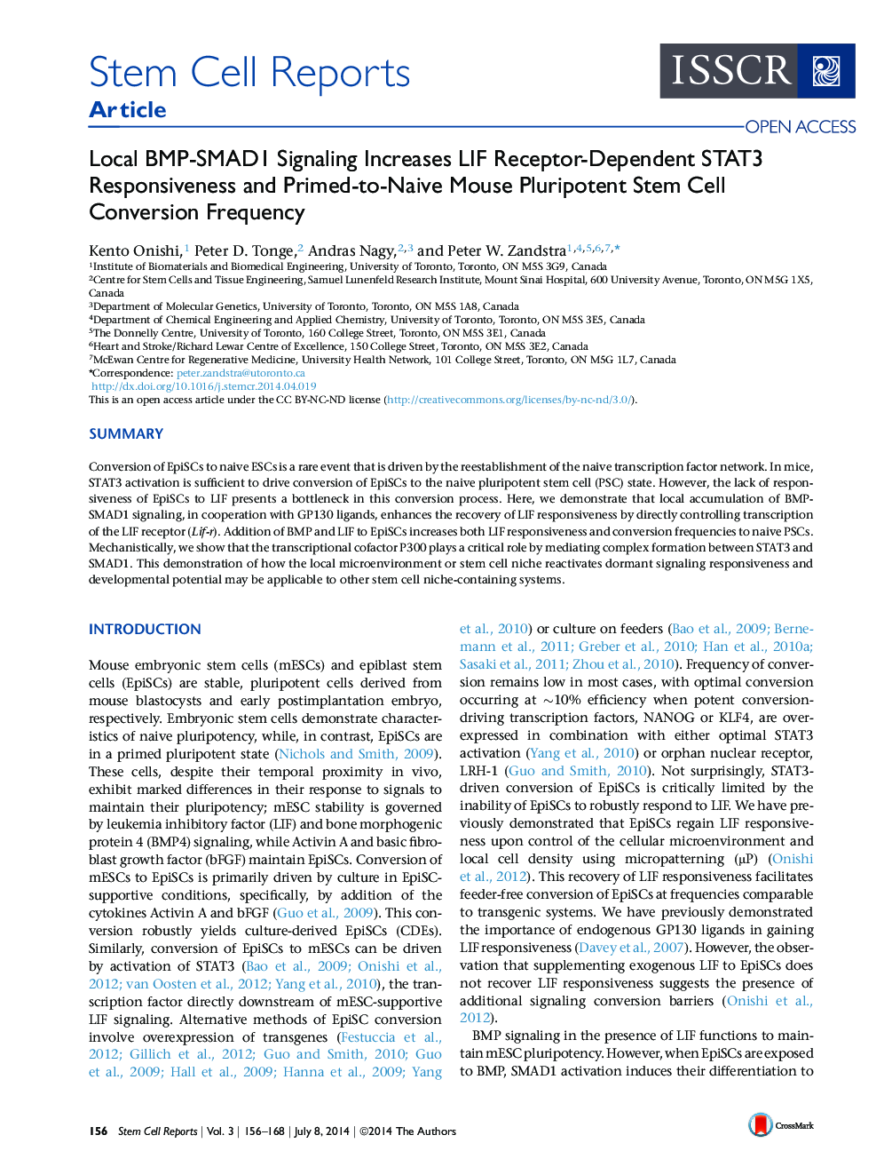 Local BMP-SMAD1 Signaling Increases LIF Receptor-Dependent STAT3 Responsiveness and Primed-to-Naive Mouse Pluripotent Stem Cell Conversion Frequency 