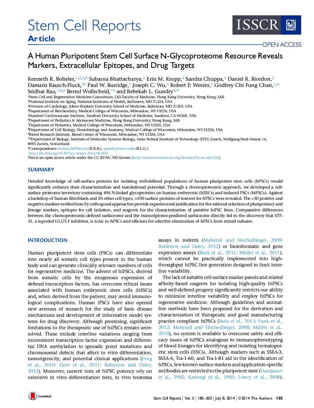 A Human Pluripotent Stem Cell Surface N-Glycoproteome Resource Reveals Markers, Extracellular Epitopes, and Drug Targets 