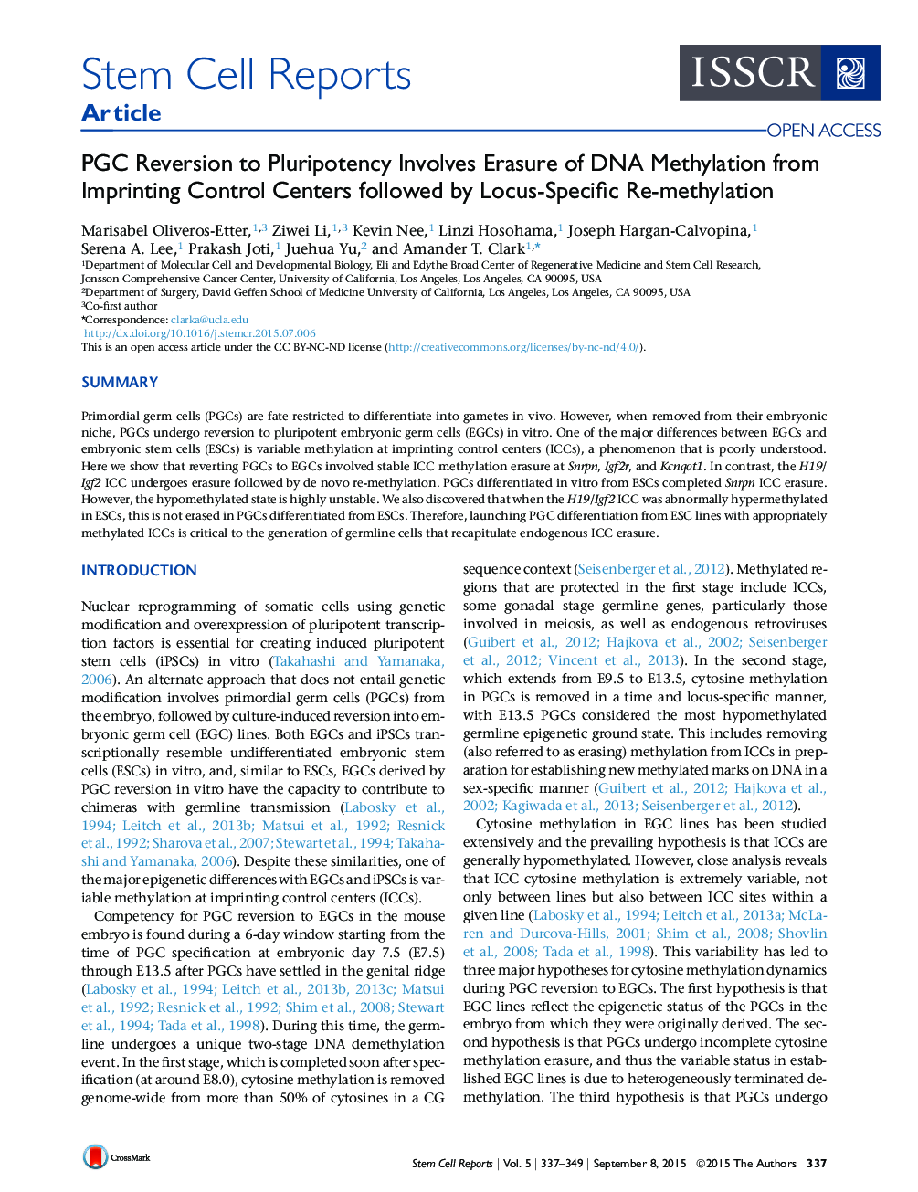 PGC Reversion to Pluripotency Involves Erasure of DNA Methylation from Imprinting Control Centers followed by Locus-Specific Re-methylation 
