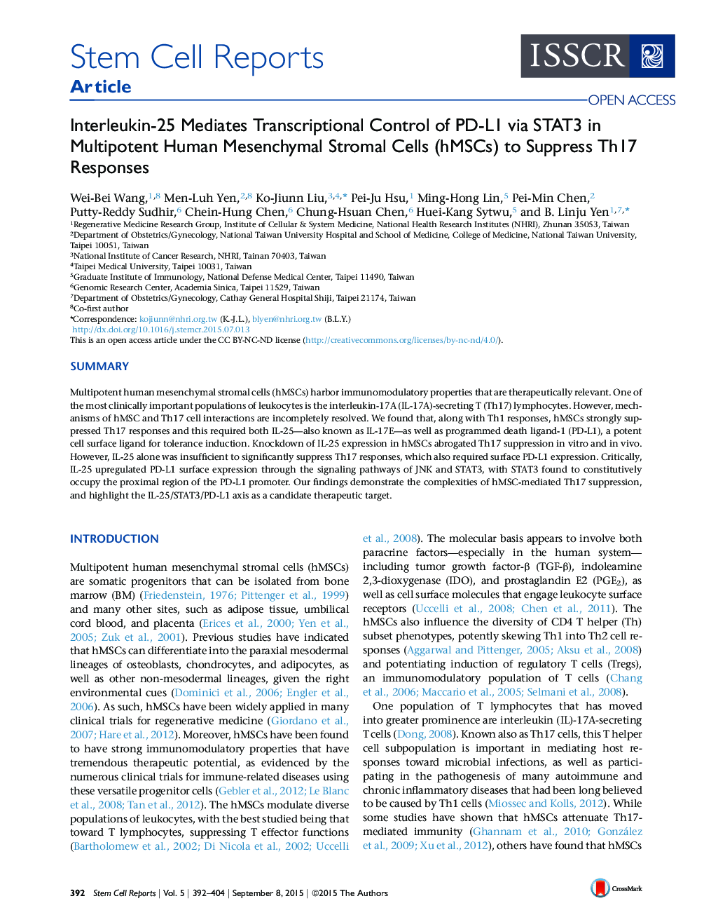 Interleukin-25 Mediates Transcriptional Control of PD-L1 via STAT3 in Multipotent Human Mesenchymal Stromal Cells (hMSCs) to Suppress Th17 Responses 