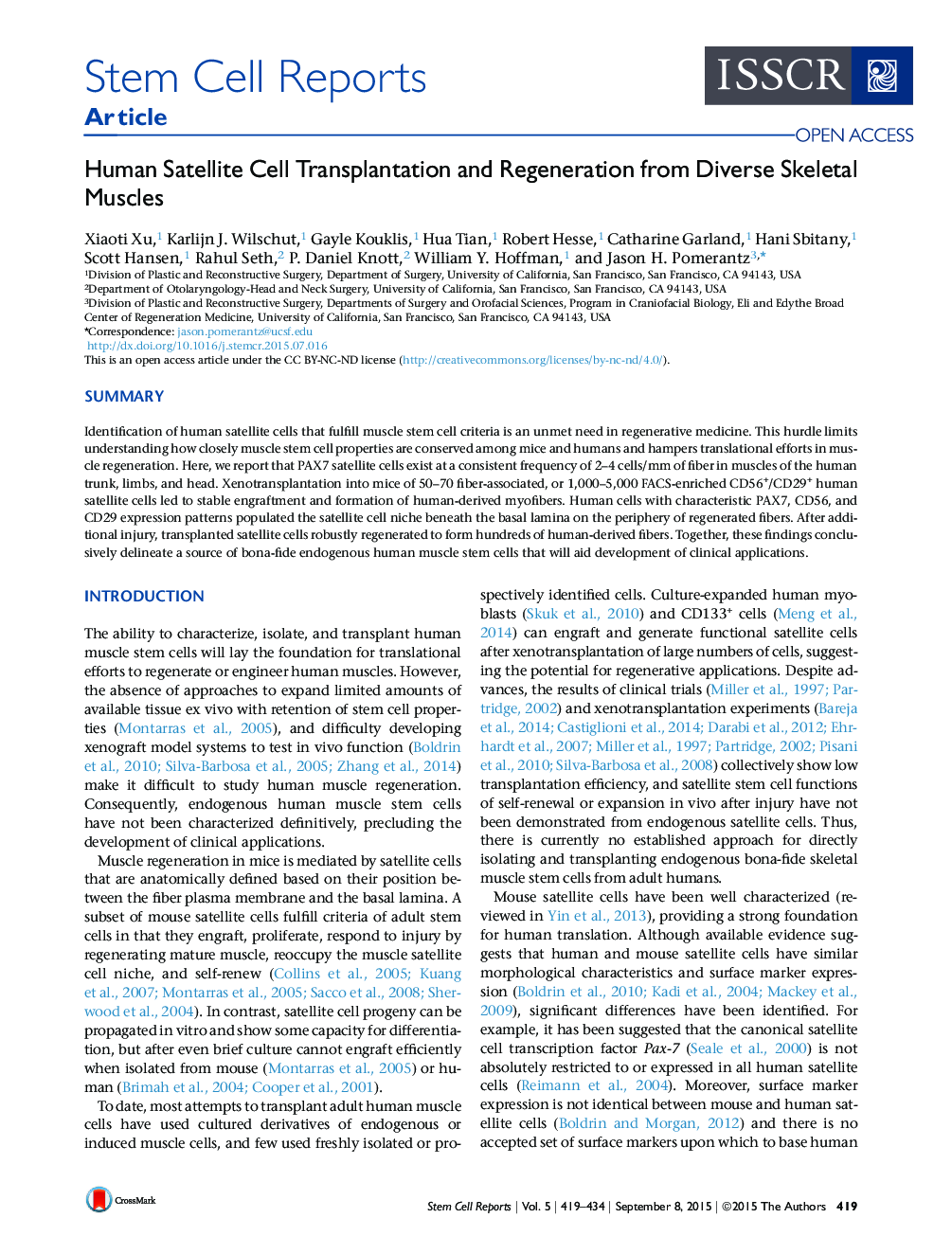 Human Satellite Cell Transplantation and Regeneration from Diverse Skeletal Muscles 