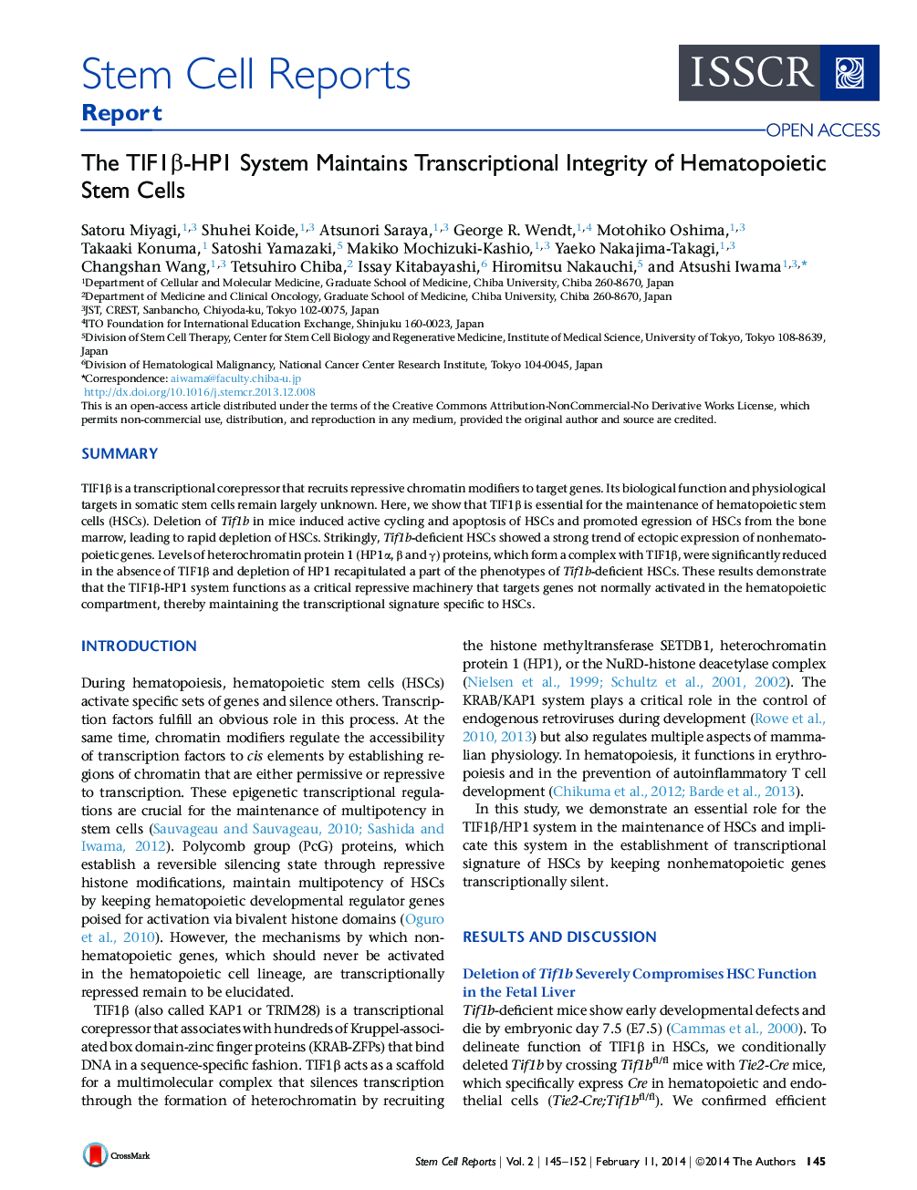 The TIF1β-HP1 System Maintains Transcriptional Integrity of Hematopoietic Stem Cells 