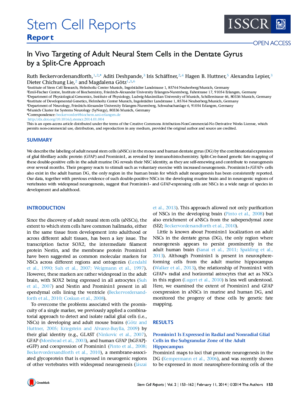 In Vivo Targeting of Adult Neural Stem Cells in the Dentate Gyrus by a Split-Cre Approach 