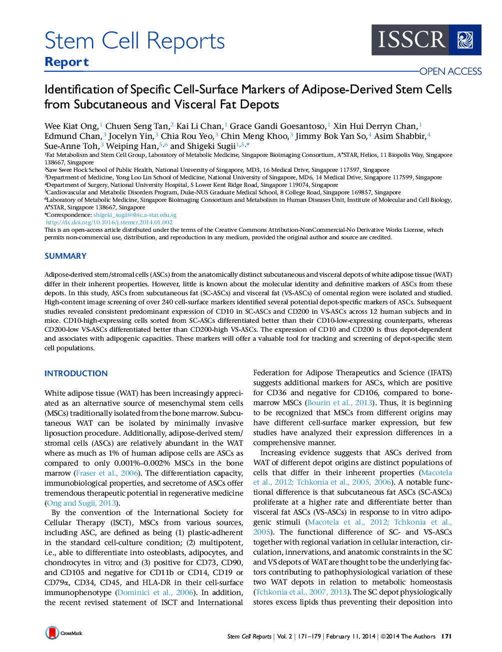 Identification of Specific Cell-Surface Markers of Adipose-Derived Stem Cells from Subcutaneous and Visceral Fat Depots 
