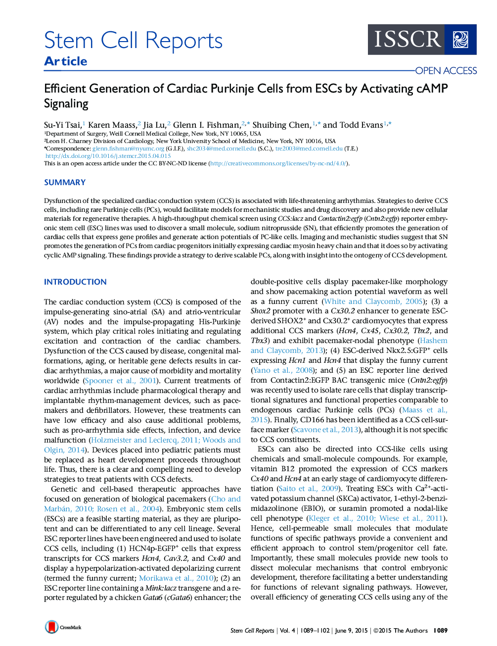 Efficient Generation of Cardiac Purkinje Cells from ESCs by Activating cAMP Signaling 