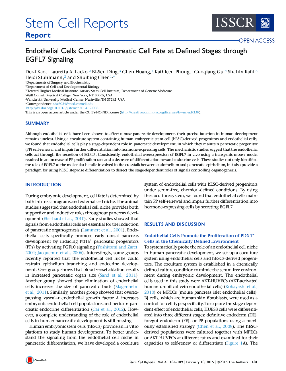 Endothelial Cells Control Pancreatic Cell Fate at Defined Stages through EGFL7 Signaling 