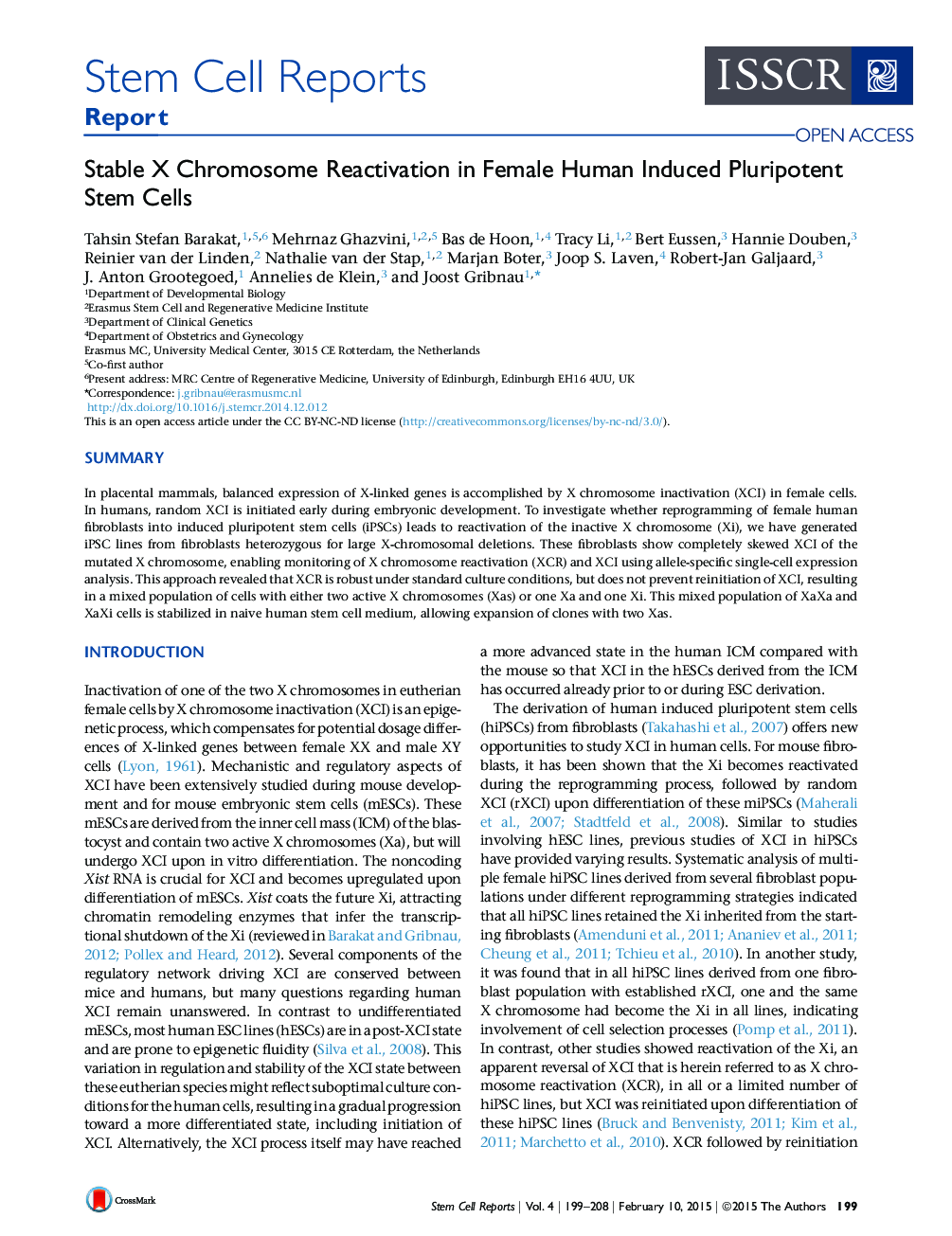 Stable X Chromosome Reactivation in Female Human Induced Pluripotent Stem Cells 