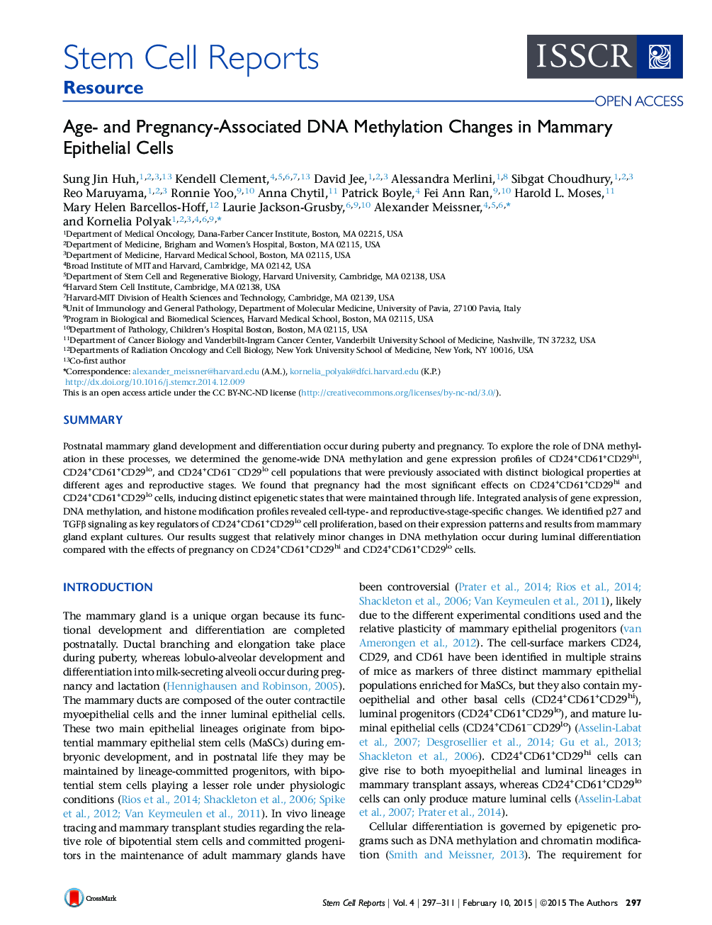 Age- and Pregnancy-Associated DNA Methylation Changes in Mammary Epithelial Cells 